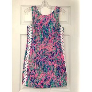 Lilly Pulitzer Mila Shift Dress Coco Breeze sz 4 Palms Leaves Cotton Lace